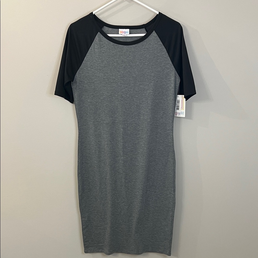 LuLaRoe Gray and Black Midi Dress